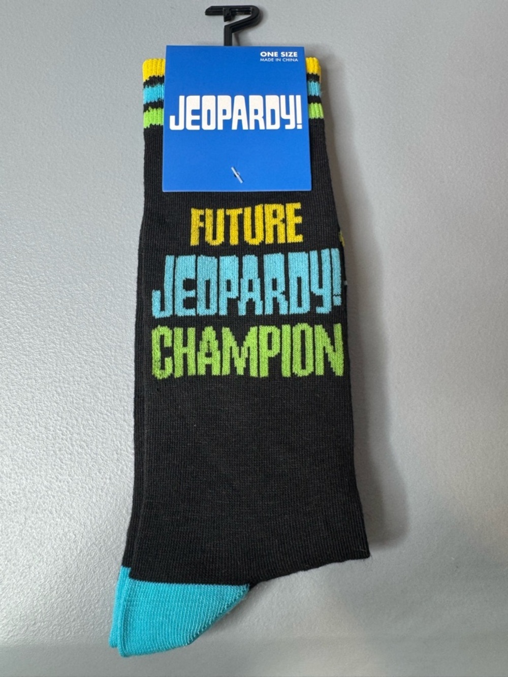 Men's jeopardy’Future Champion' Black Crew Socks - Blue & Green Accents game